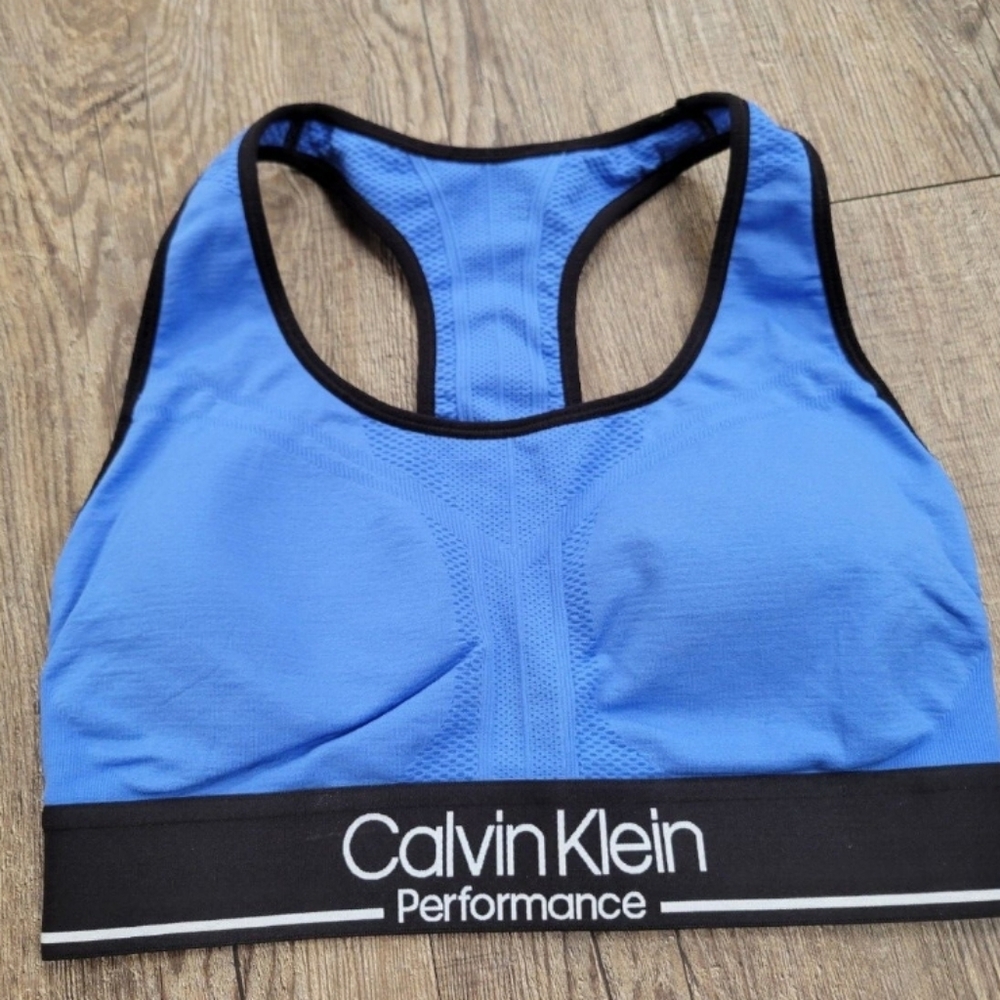 Calvin Klein Blue and Black Swim Top Racerback Design